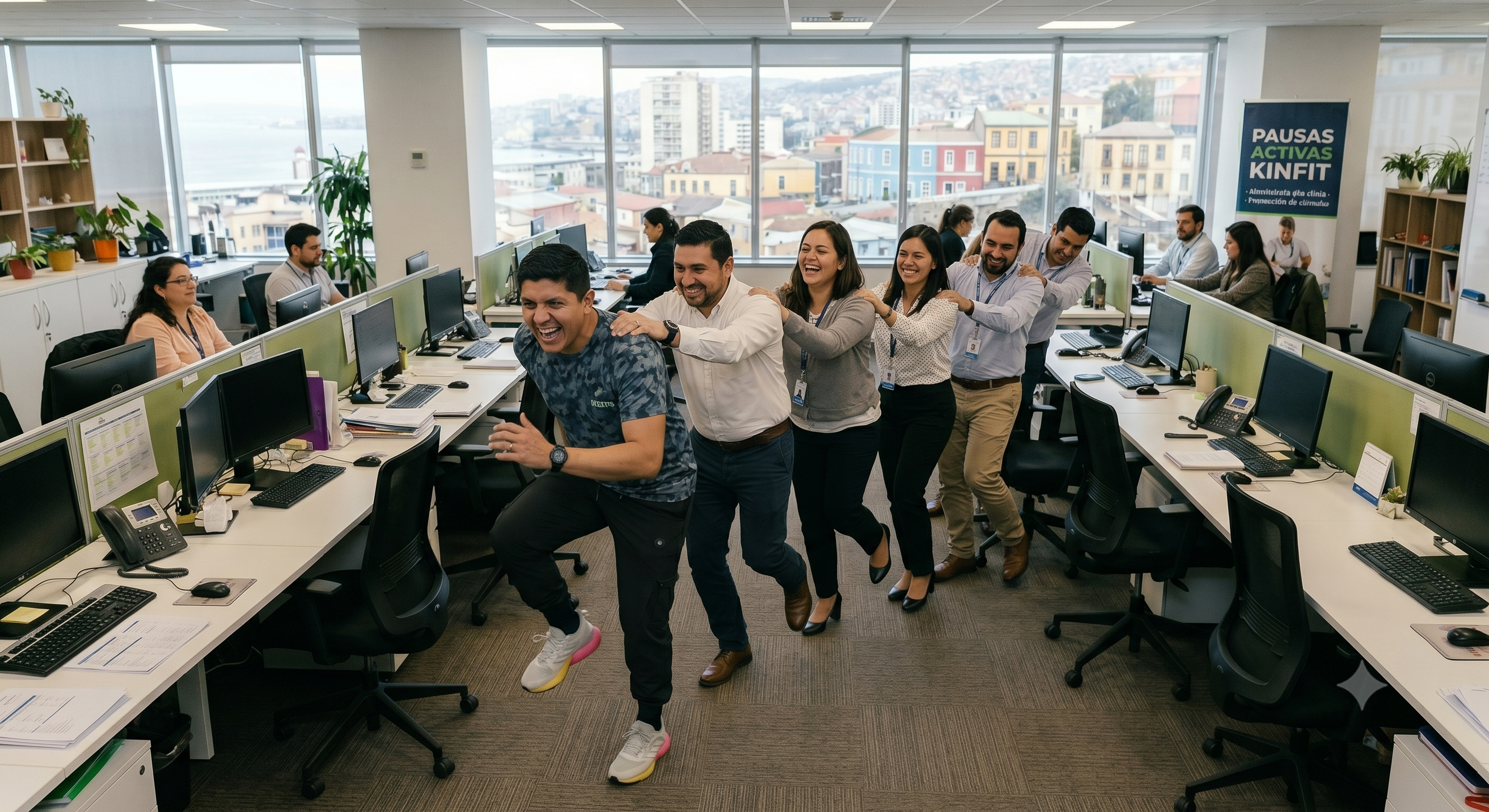 Pausa activa corporativa guiada por kinesiólogo